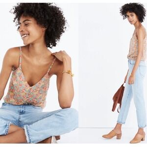 Madewell Silk Button-Front Camisole Floral Print V-Neck Tank Top Size 6 Multi